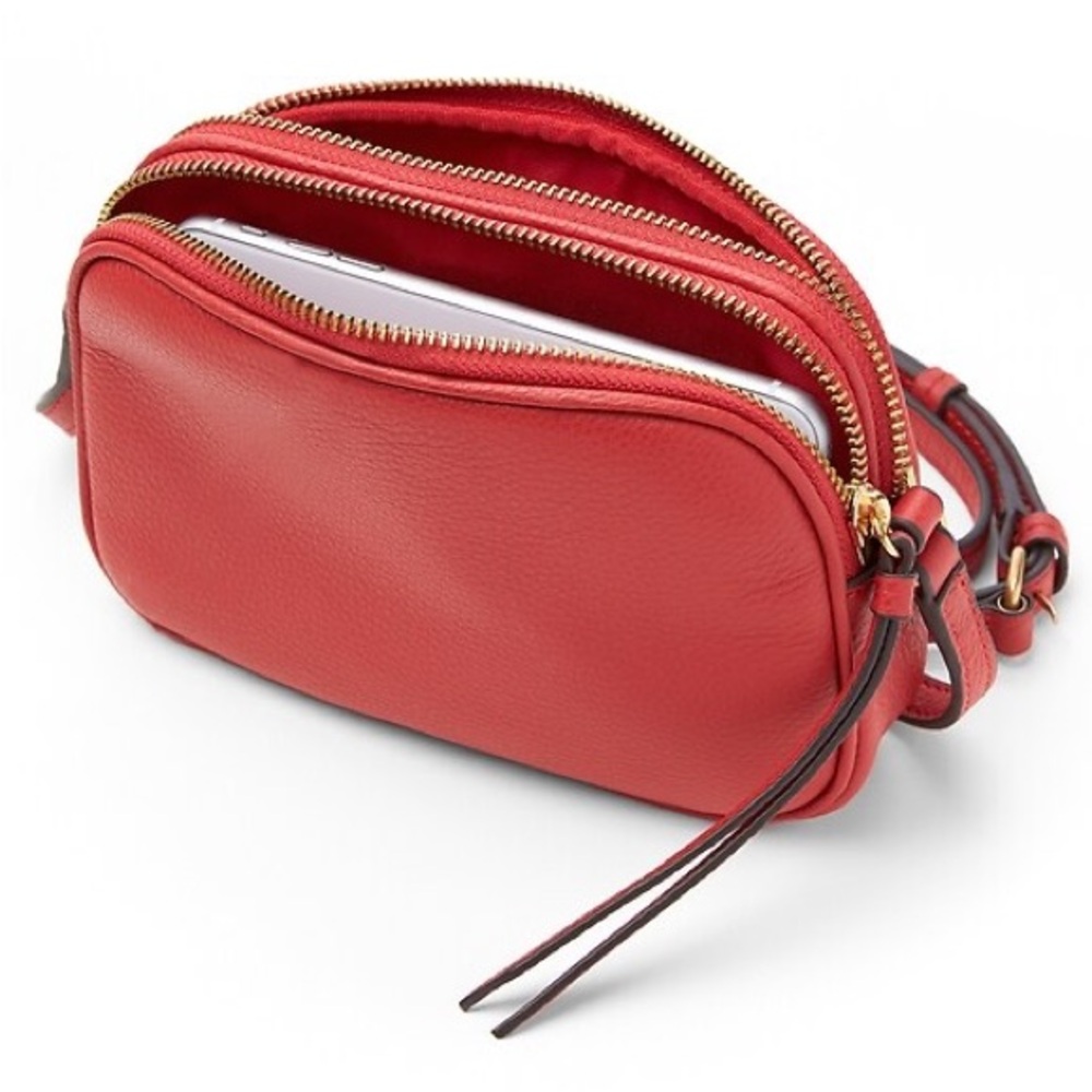 Banana Republic Red Leather Double Zip Camera Crossbody